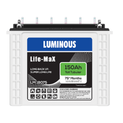 Luminous Life Max LM18075 150Ah Inverter Battery, Warranty : 75 Months (60 Months full replacement + 18 Months Pro-Rata)