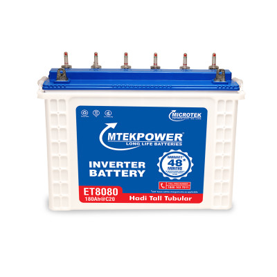Mtek Power ET8080 180Ah Hadi Tall Tubular Inverter Battery, Warranty : 48 Months(36 Months full replacement + 12 Months Pro-Rata)