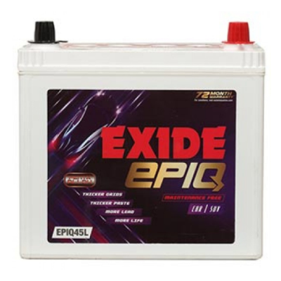 Exide EPIQ 45L 45Ah Battery, Warranty : 77 Months ( 42Months Full Replacement + 35 Months Pro-Rata)