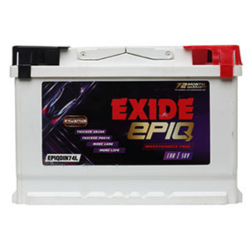 Exide EPIQ DIN74L 74Ah Battery, Warranty : 77 Months (42 Months Full Replacement + 35 Months Pro-Rata)