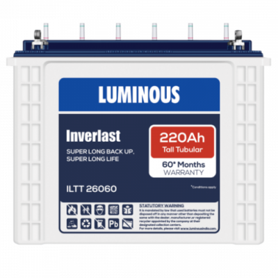 Luminous Inverlast ILTT26060 220Ah Inverter Battery , Warranty : 60 Months (36 Months full replacement + 24 Months Pro-Rata)