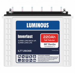 Luminous Inverlast ILTT26066 220Ah Inverter Battery , Warranty : 66 Months (42 Months full replacement + 24 Months Pro-Rata)