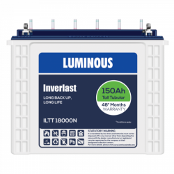 Luminous Inverlast ILTT18000N 150Ah Inverter Battery, Warranty : 48 Months Full Replacement