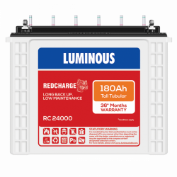 Luminous Red Charge RC24000TT 180Ah Inverter Battery, Warranty : 36 Months (18 Months full replacement + 18 Months Pro-Rata) 