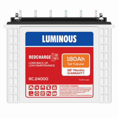 Luminous Red Charge RC24000TT 180Ah Inverter Battery, Warranty : 36 Months (18 Months full replacement + 18 Months Pro-Rata) 
